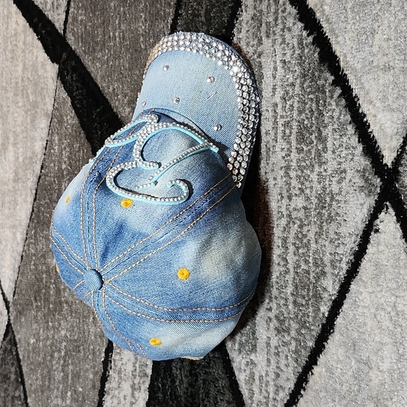 VINTAGE BOSS EMBROIDERED SILVER STUDDED DISTRESSED FAUX LEATHER DENIM CAP HAT - Picture 6 of 14